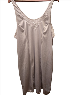 Vintage White Satin Nightgown Slip Dress Plus Size Lace Chemise XL 2X